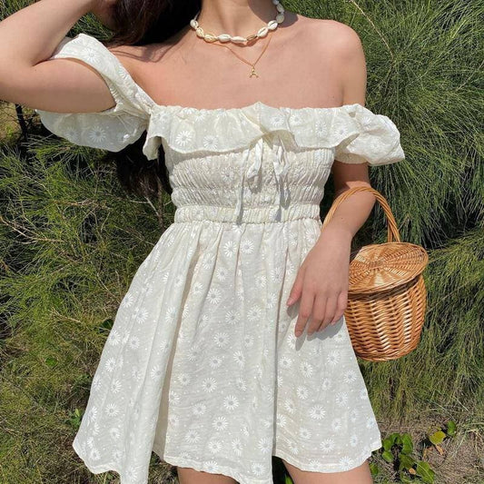 Vintage Victorian Angelic Puffed Sleeves Beige Dress