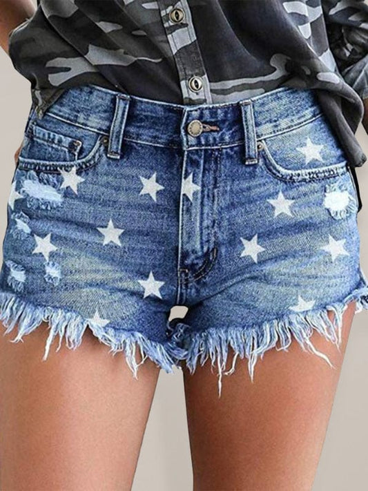 Women's All Over Star Print Denim Shorts