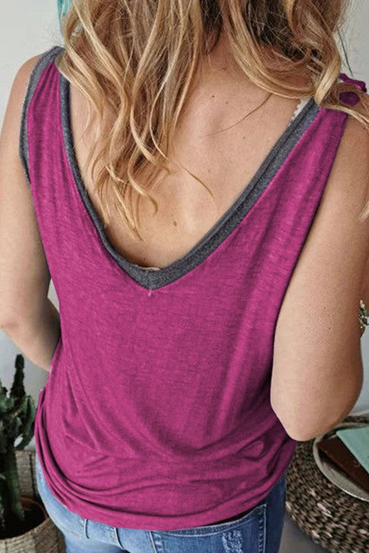 V Neck Pink Gray Tank