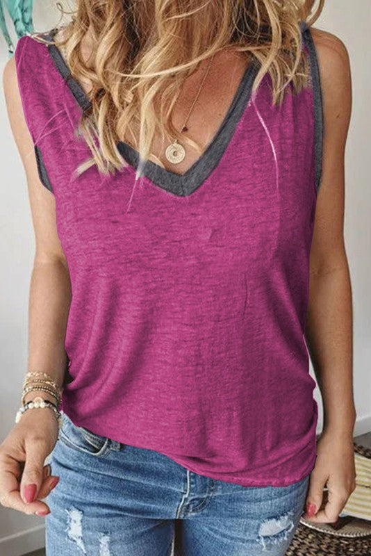 V Neck Pink Gray Tank