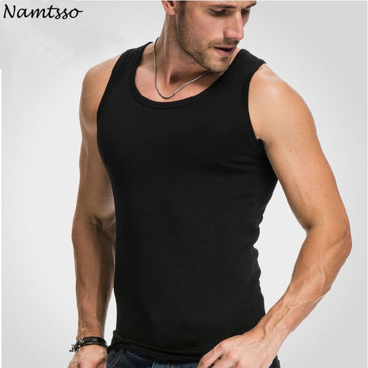 Men&#39;s Close-fitting Vest Fitness Elastic Casual O-neck Breathable H Type All Cotton Solid Undershirts Male Tanks