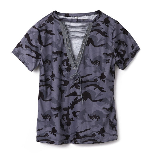 Fashion Women Summer Loose Top T-shirt 2019 Summer Short Sleeve Camo Sexy T Shirt Ladies Camouflage Printed Casual Tops T-shirt