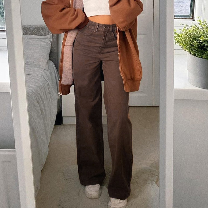 LANFUBEISI Vintage Y2K Joggers Women Cargo Pants 90s Streetwear Caramel Brown Low Waist E-girl Aesthetic Loose Straight Trousers Female