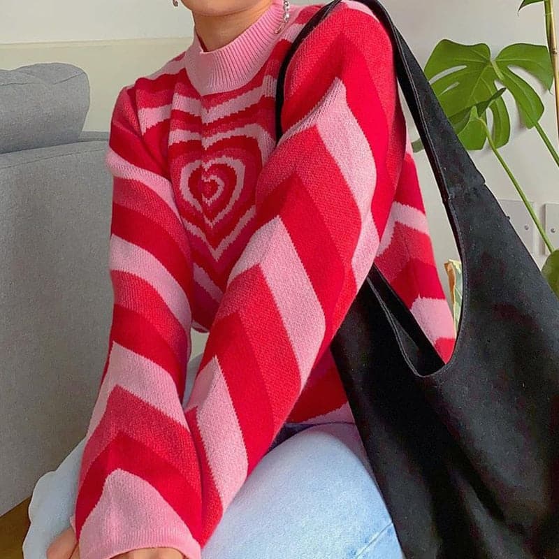 Y2K Heart Power Knitted Jumper Sweater